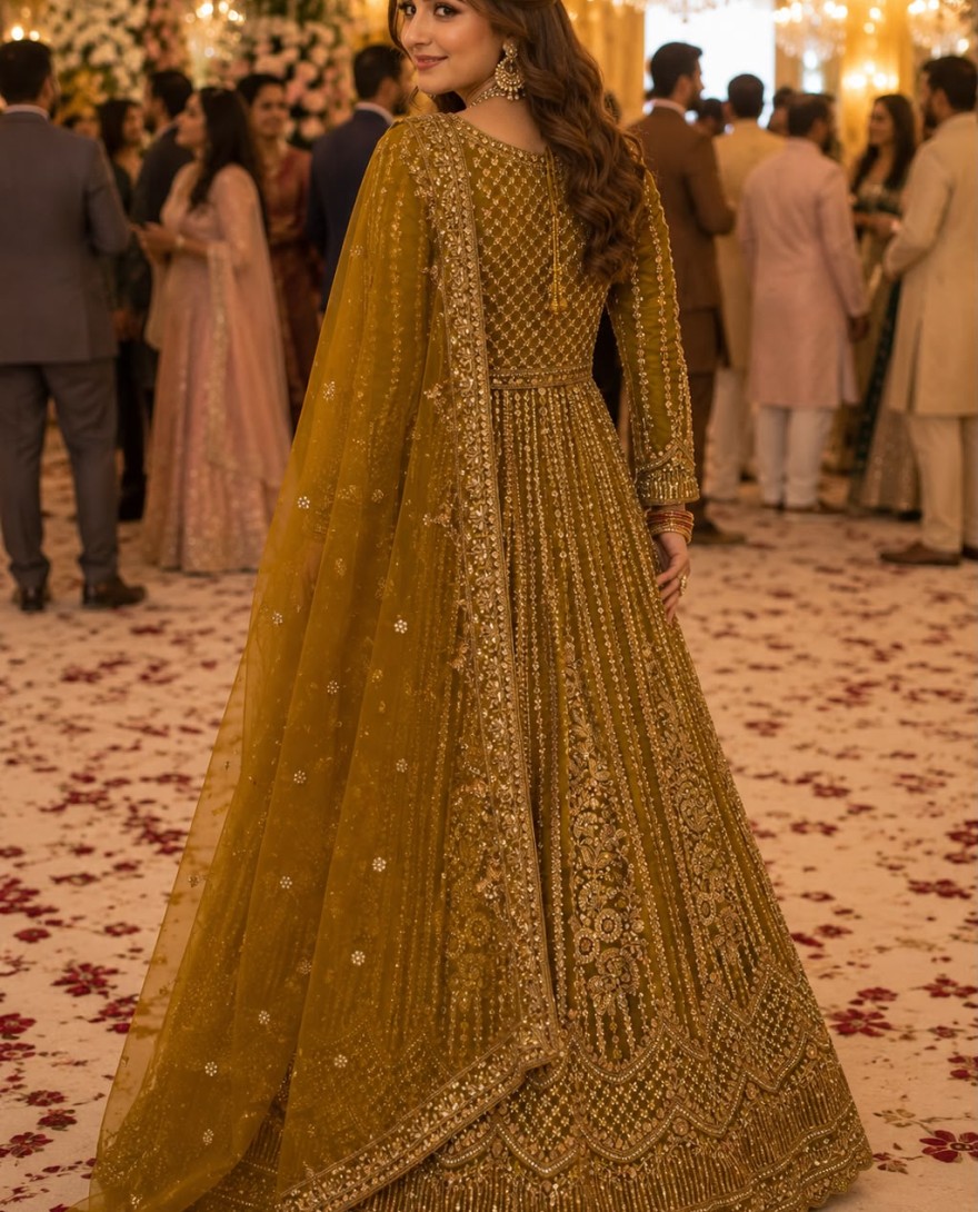 GREEN - Green Net Kurti Lehenga With Zari Work